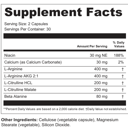 Supplement Facts for NO2 Formula