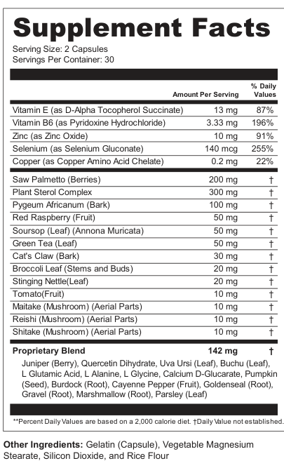 Supplement Facts for Prostate Support