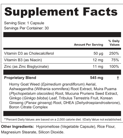 Supplement Facts for Exclusive Testosterone Blend
