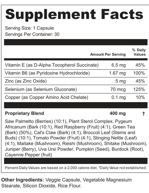 Supplement Facts for Exclusive Prostate Blend